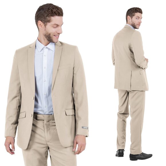 Azzuro's Premium Polyester Slim Fit 2pc Mens Suit, Tan - Picture 1 of 5